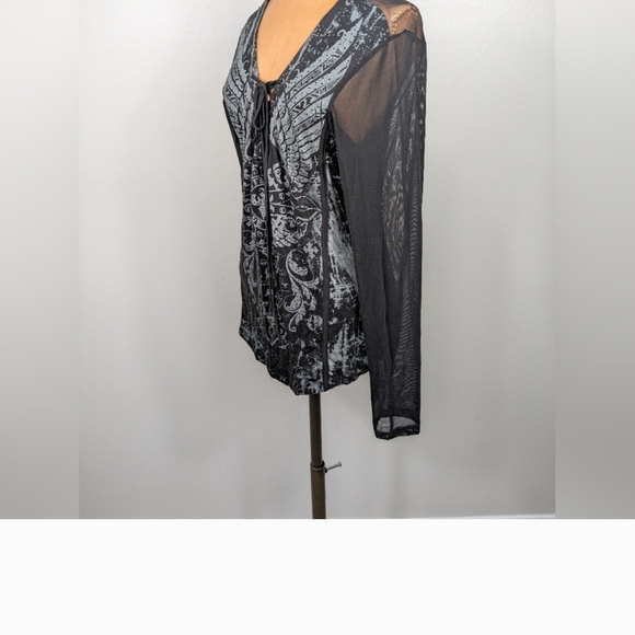 Affliction Womens Battle Zone Lace Up Top Mesh Back/Sleeves. XL - Picture 3 of 9